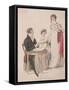 Two Women and a Man Wearing Full Evening Dress, C1810-W Read-Framed Stretched Canvas