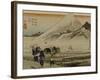 Two Women and a Servant Walk Through Rice Fields, with Mount Fuji in the Background-Utagawa Hiroshige-Framed Art Print