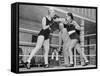 Two Women Box in a Ring, with a Referee Present-null-Framed Stretched Canvas