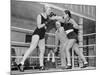 Two Women Box in a Ring, with a Referee Present-null-Mounted Photographic Print