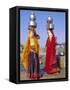 Two Women by a Well Carrying Water Pots, Barmer, Rajasthan, India-Bruno Morandi-Framed Stretched Canvas