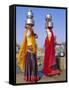 Two Women by a Well Carrying Water Pots, Barmer, Rajasthan, India-Bruno Morandi-Framed Stretched Canvas