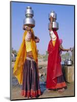 Two Women by a Well Carrying Water Pots, Barmer, Rajasthan, India-Bruno Morandi-Mounted Photographic Print