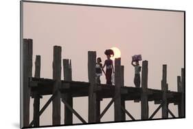 Two Women Carrying Bags on their Heads and Small Girl Crossing U Bein Teak Bridge-Stephen Studd-Mounted Photographic Print