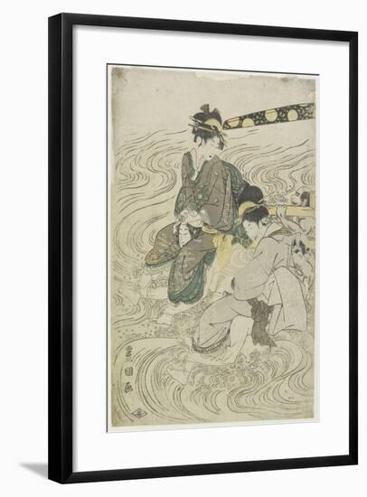Two Women Crossing a River on the Shoulders of Coolies-Utagawa Toyokuni-Framed Giclee Print