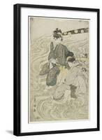 Two Women Crossing a River on the Shoulders of Coolies-Utagawa Toyokuni-Framed Giclee Print