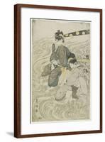 Two Women Crossing a River on the Shoulders of Coolies-Utagawa Toyokuni-Framed Giclee Print