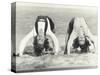 Two Women Doing Backbends on the Beach-null-Stretched Canvas