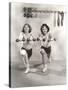 Two Women Exercising with Dumbbells at Gym-null-Stretched Canvas
