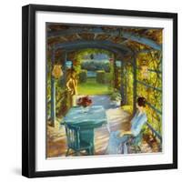 Two Women in an Arbor, (Oil on Canvas)-Lydia Field Emmett-Framed Giclee Print