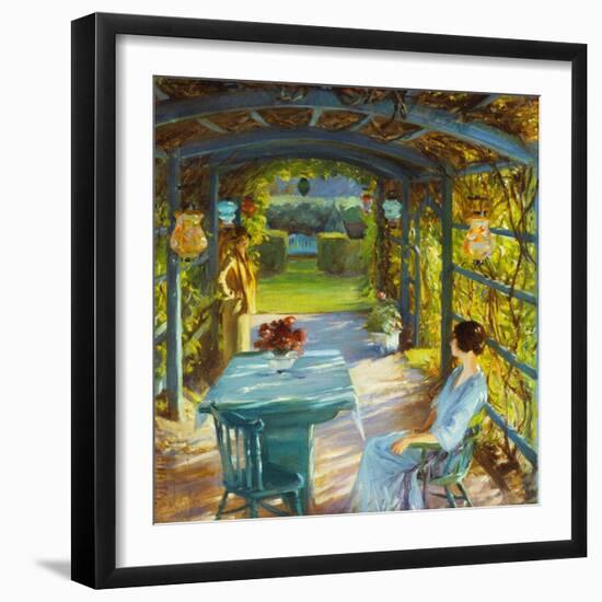 Two Women in an Arbor, (Oil on Canvas)-Lydia Field Emmett-Framed Giclee Print