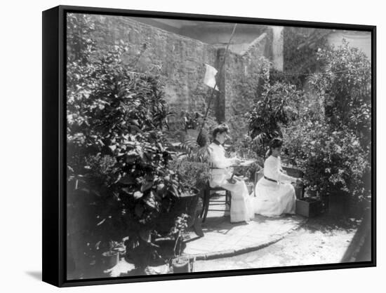 Two Women in their Garden in Cuba Photograph - Cuba-Lantern Press-Framed Stretched Canvas