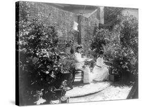 Two Women in their Garden in Cuba Photograph - Cuba-Lantern Press-Stretched Canvas