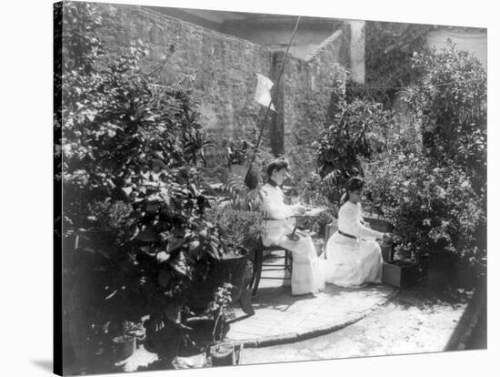 Two Women in their Garden in Cuba Photograph - Cuba-Lantern Press-Stretched Canvas