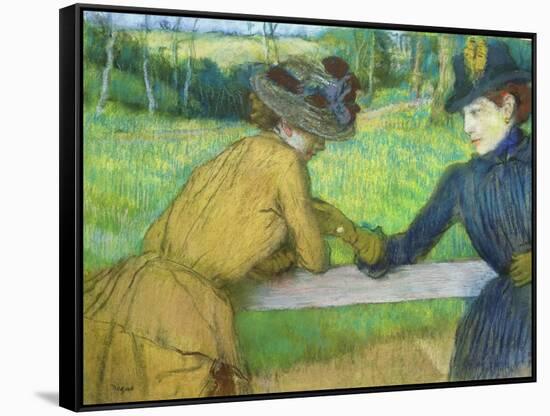 Two Women Leaning on a Gate-Edgar Degas-Framed Stretched Canvas