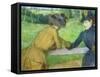 Two Women Leaning on a Gate-Edgar Degas-Framed Stretched Canvas