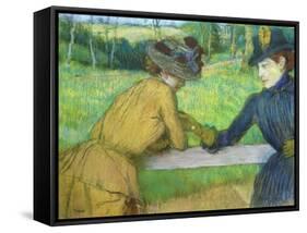 Two Women Leaning on a Gate-Edgar Degas-Framed Stretched Canvas
