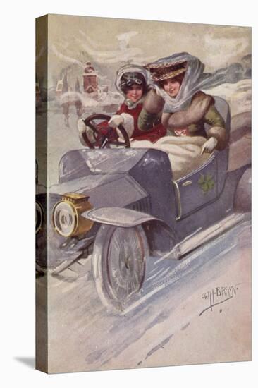 Two Women Making a Car Journey in Winter-null-Stretched Canvas