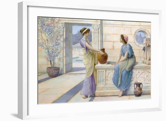 Two Women of Ancient Greece Filling their Water Jugs at a Fountain (Women of Corinth)-Henry Ryland-Framed Giclee Print