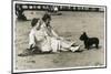 Two Women on Beach with Scots Terrier-null-Mounted Photographic Print