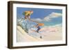 Two Women on Skis Leaping over the Snow-null-Framed Art Print