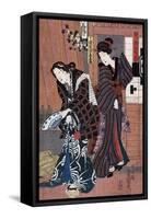 Two Women, one Holding a Large Bowl, Japanese Wood-Cut Print-Lantern Press-Framed Stretched Canvas