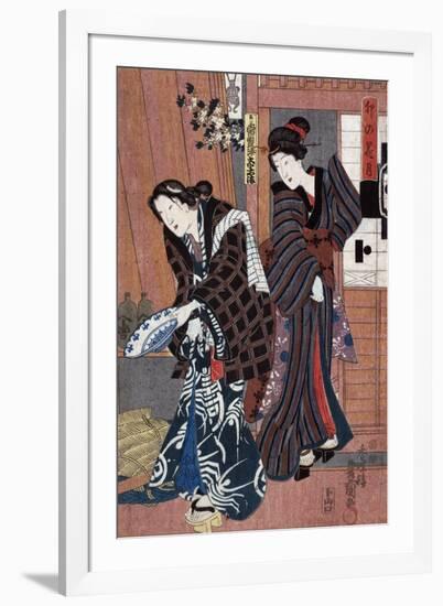 Two Women, one Holding a Large Bowl, Japanese Wood-Cut Print-Lantern Press-Framed Art Print