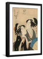 Two Women, One with an Umbrella, Watching a Hawk-null-Framed Art Print