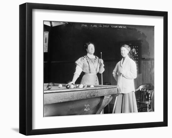 Two women Playing Billiards at Pool Hall Photograph-Lantern Press-Framed Art Print