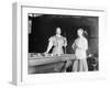 Two women Playing Billiards at Pool Hall Photograph-Lantern Press-Framed Art Print