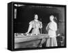 Two women Playing Billiards at Pool Hall Photograph-Lantern Press-Framed Stretched Canvas