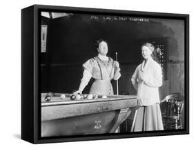 Two women Playing Billiards at Pool Hall Photograph-Lantern Press-Framed Stretched Canvas