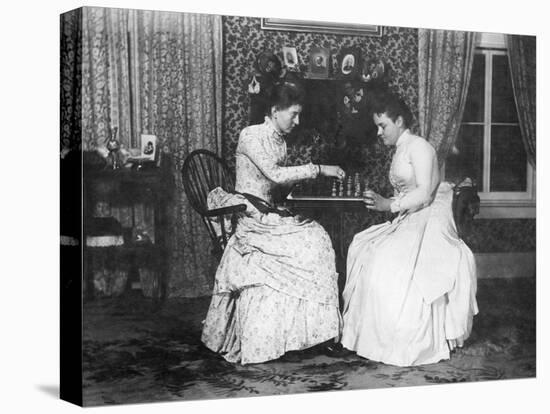 Two Women Playing Chess-null-Stretched Canvas