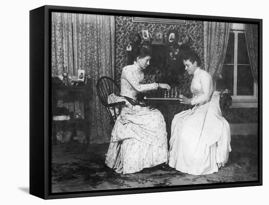 Two Women Playing Chess-null-Framed Stretched Canvas