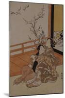 Two Women Seated by a Verandah, One Pointing at Geese in Flight Beyond a Flowering Plum Tree-Suzuki Harunobu-Mounted Giclee Print