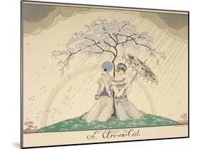 Two women sheltering from the rain, under a tree, a rainbow in the background-Georges Barbier-Mounted Giclee Print