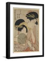 Two Women Side by Side, One Holding a Gossamer Fan-null-Framed Art Print