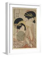 Two Women Side by Side, One Holding a Gossamer Fan-null-Framed Art Print