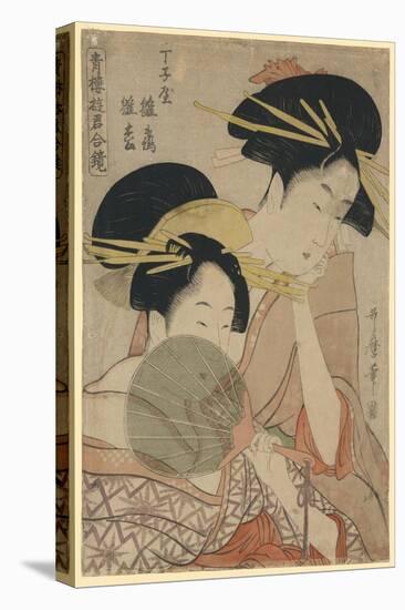 Two Women Side by Side, One Holding a Gossamer Fan-null-Stretched Canvas