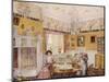 Two Women Take a Leisurely Afternoon Tea in a Prettily Decorated Room-null-Mounted Art Print