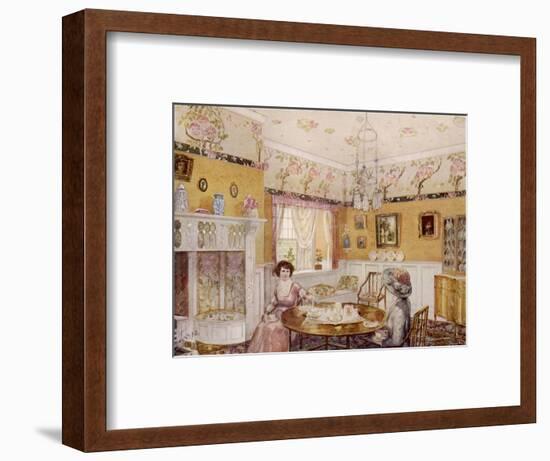 Two Women Take a Leisurely Afternoon Tea in a Prettily Decorated Room-null-Framed Art Print