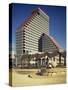 Two Women Talking on the Beach, Opera Tower in the Background, in Tel Aviv, Israel, Middle East-Simanor Eitan-Stretched Canvas