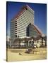 Two Women Talking on the Beach, Opera Tower in the Background, in Tel Aviv, Israel, Middle East-Simanor Eitan-Stretched Canvas