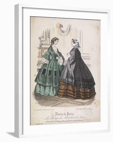 Two Women Wearing the Latest Fashions, 1858-null-Framed Giclee Print