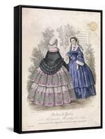 Two Women Wearing the Latest Fashions in a Garden Setting, 1858-null-Framed Stretched Canvas
