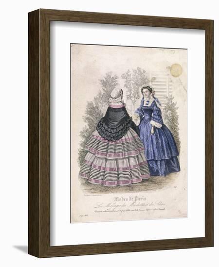 Two Women Wearing the Latest Fashions in a Garden Setting, 1858-null-Framed Giclee Print