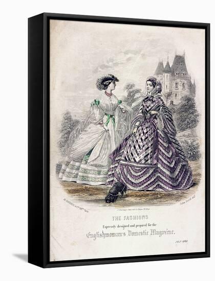 Two Women Wearing the Latest Fashions in an Outdoor Setting, 1860-Jules David-Framed Stretched Canvas