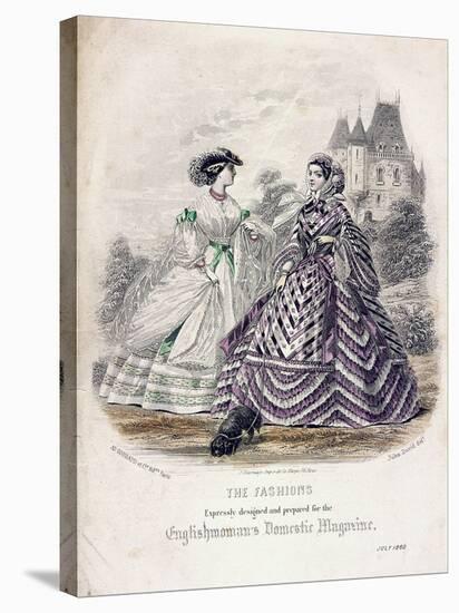 Two Women Wearing the Latest Fashions in an Outdoor Setting, 1860-Jules David-Stretched Canvas