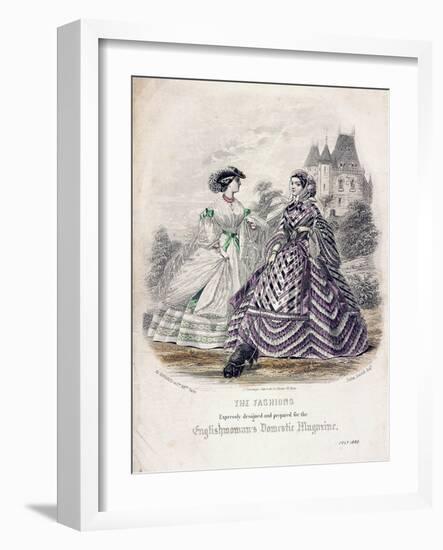 Two Women Wearing the Latest Fashions in an Outdoor Setting, 1860-Jules David-Framed Giclee Print