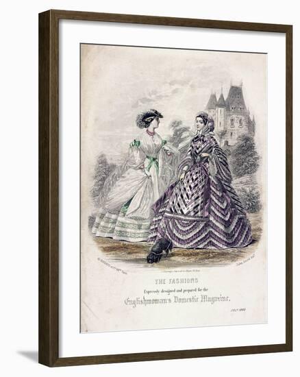 Two Women Wearing the Latest Fashions in an Outdoor Setting, 1860-Jules David-Framed Giclee Print